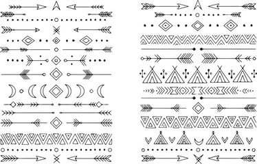 Set of tribal arrow and geometric borders decorative vector design elements for invitations or graphic projects background