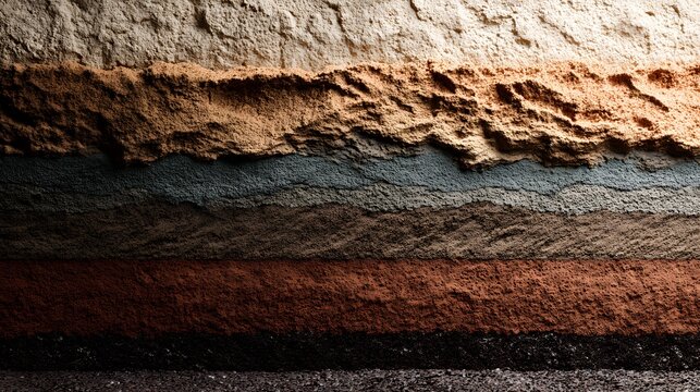 Cross section of earth showing different layers of soil and rock.