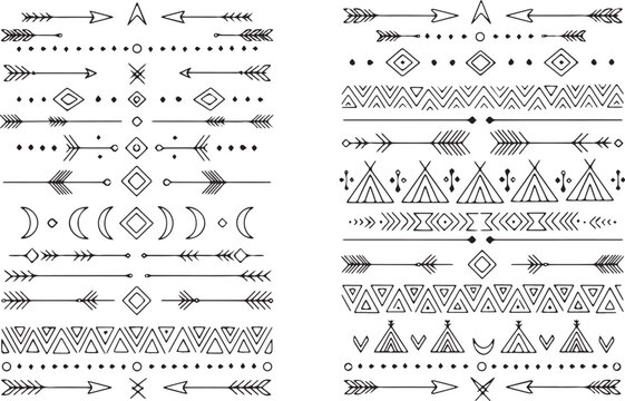 Set of tribal arrow and geometric borders decorative vector design elements for invitations or graphic projects background