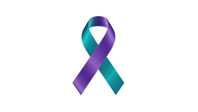 Suicide prevention and awareness teal and purple ribbon on transparent background - Powered by Adobe