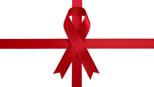 Red awareness ribbon and crisscrossed satin ribbons, a symbol of support and hope isoleted on transparent background - Powered by Adobe