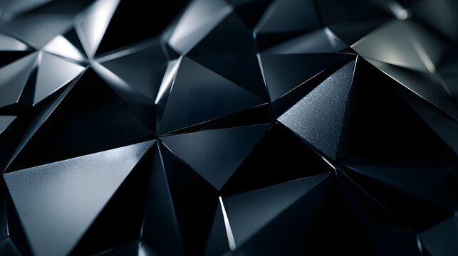 Dark abstract background with a low poly geometric triangular pattern.