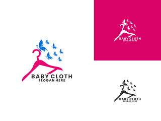 hanger with butterfly logo design vector template. baby clothing logo design vector template