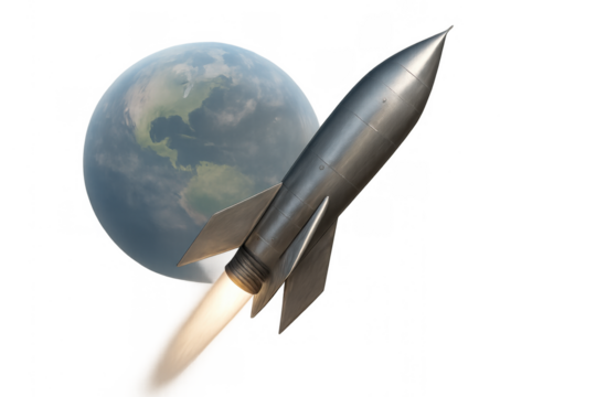 Rocket launching from earth, concept of space travel, exploration, global innovation, and technological advancement