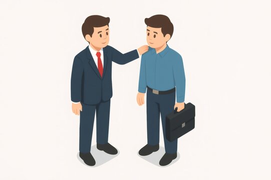 Two businessmen showing encouragement and guidance, promoting a helpful and supportive work environment