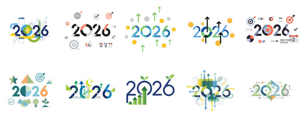 Business Plan Growth Strategy 2026 Vector Collection Modern Flat Design for Target Success Finance