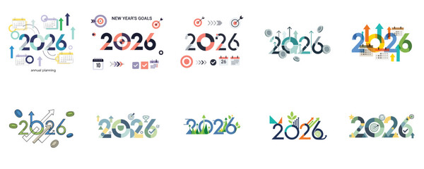 Annual Planning Goal Setting 2026 Vector Collection Modern Flat Design for Target Schedule Timeline Strategy