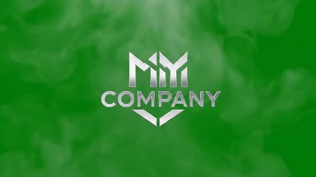 Elegant silver metallic logo reveal animation with dynamic green smoke and fog effects for a corporate brand identity