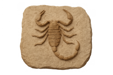 Scorpio zodiac sign on ancient stone tablet representing astrology and horoscope for birth month, transparent background