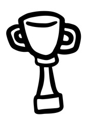 Hand drawn trophy outline for running competition, marathon, race, human, people, diet, exercise, sport, activity, healthy lifestyle, hobby, leisure, campaign badge, sticker, icon, kid colouring book