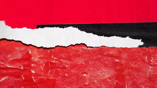 Seamless loop collage urban street posters slideshow background,
Old colorful posters ripped torn crumpled paper abstract grunge texture wall backdrop placard surface