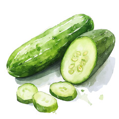 Watercolor_style_painting_of_fresh_cucumber_on_a_white_Hand-painted watercolor design, vectorized, painting style, vector set available in EPS, simple design