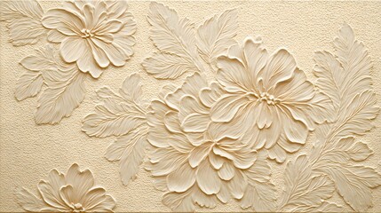 Elegant 3D bas-relief floral wall art with textured petals and leaves.