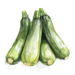 Watercolor_style_painting_of_fresh_zucchini_on_a_white__Simple Hand-painted watercolor style, vectorized, painting style, vector set available in EPS
