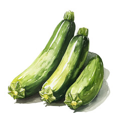 A_Watercolor_style_painting_of_fresh_zucchini_on_a_white, Simple Hand-painted watercolor style, vectorized, painting style, vector set available in EPS