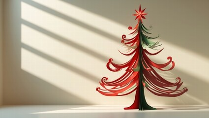 Decorative Christmas tree with red and green colors in sunlight  