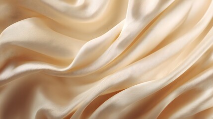Elegant golden silk fabric with smooth wavy folds and lustrous sheen.