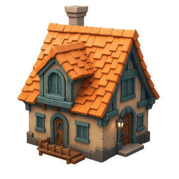 Charming Cartoon Cottage House with Orange Tiled Roof