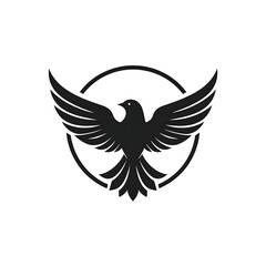 Obraz premium A black silhouette of a flying bird with outstretched wings, framed by a circle, conveys peace and freedom