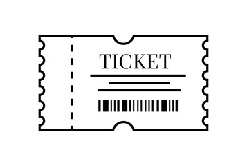 Outline thick ticket icon with barcode and lines
