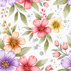 Seamless blooming floral pattern in watercolor style for spring and summer textile design and decoration