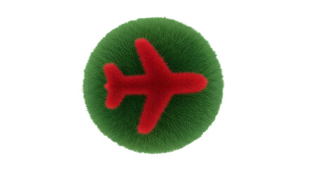 Red airplane on green grass sphere against a white background view 