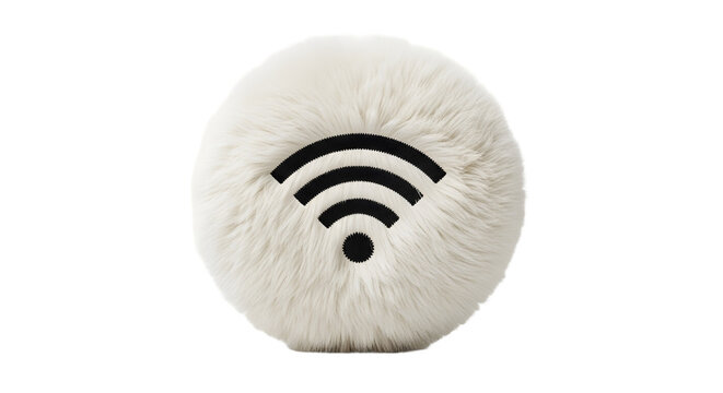 Fluffy white ball with black wifi symbol isolated on white background