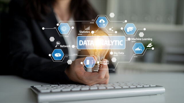 A professional setting illustrating the concept of data analytics, showcasing modern technology and innovative ideas in business decision-making and strategy development. Tessel