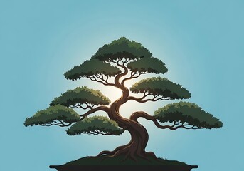 Elegantly stylized bonsai tree against subtle graduated sky background