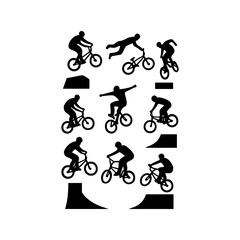 Fototapeta premium Bmx bicycle rider silhouettes performing extreme tricks and jumps