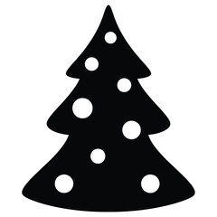 Black Silhouette of a Decorated Christmas Tree with White Circles illustration