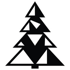 Black Silhouette of a Stylized Christmas Tree with Geometric Cutouts on White Background pine tree evergreen