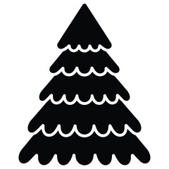 Black Silhouette of a Stylized Christmas Tree with Scalloped Layers on White Background pine tree evergreen