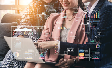 A big data visualization and business analytics dashboard grid. A complex collection of charts and graphs for comprehensive company reporting. Motif