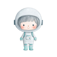 Cute Watercolor Astronaut Kid Illustration.