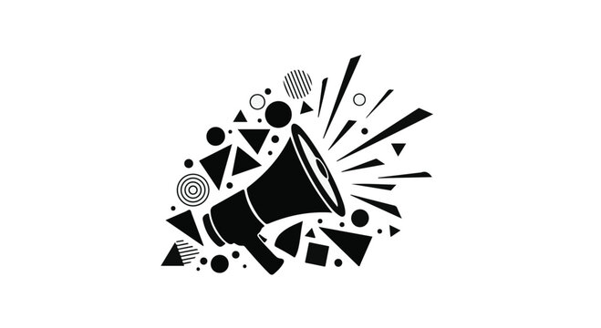 Loud announcement from a megaphone with abstract shapes bursting outward, conveying information and excitement. - Powered by Adobe