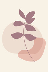 Modern boho botanical minimalist art  Leaves and abstract shapes in pastel colors on off white background.  Wall art, home decor for romantic interiors.