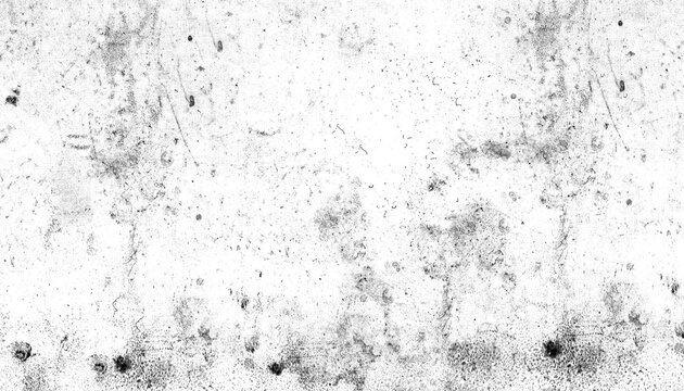 Aged grunge texture with black speckles and smudges on white background, evoking vintage and distressed feel