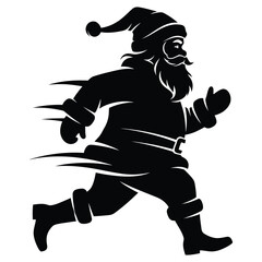 Silhouette of Santa Claus running with motion blur effect on white background Christmas winter