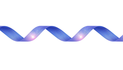 Blue abstract wavy ribbon with glowing texture and fiber optic pattern isoleted on transparent background