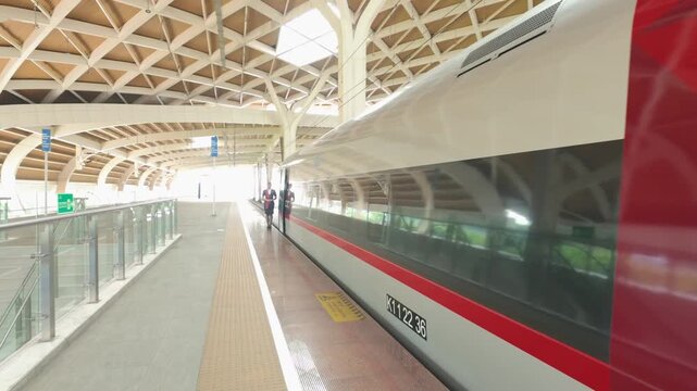 The appearance of the Indonesia-China high-speed train from Jakarta to Bandung is getting ready at Halim Station, Jakarta.