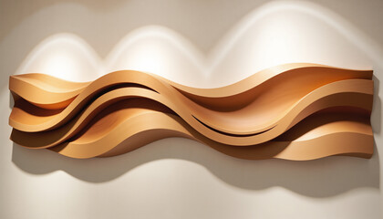 Obraz premium Elegant Wooden Wall Sculpture - Abstract Wavy Design with Warm Tones for Modern Interior Decoration and Zen-Inspired Home Decor