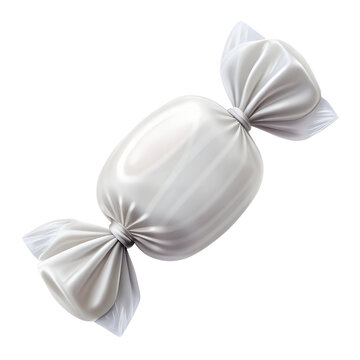 Realistic illustration of a single white candy wrapped in shiny cellophane isolated on transparent background