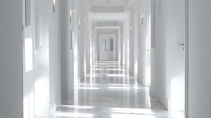 Obraz premium Futuristic minimalist hallway with infinite perspective and bright light.