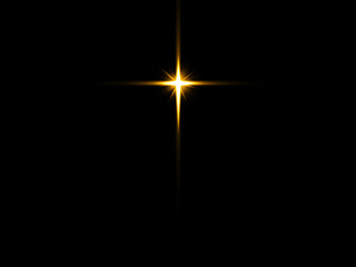 Christmas Star in the Shape of a Glowing Golden Cross in the Night Sky.