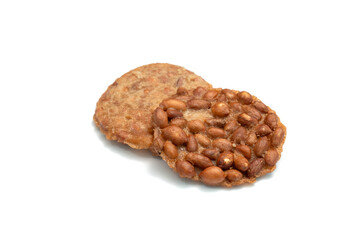 Fried peanut cookies on white background, Beans over rice crispy plate, Thai food.