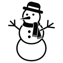 Black Silhouette of a Snowman Wearing a Hat and Scarf with Stick Arms and Button Eyes winter christmas