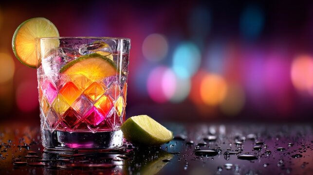 Vibrant cocktail with lemon slice, accompanied by fresh lemons