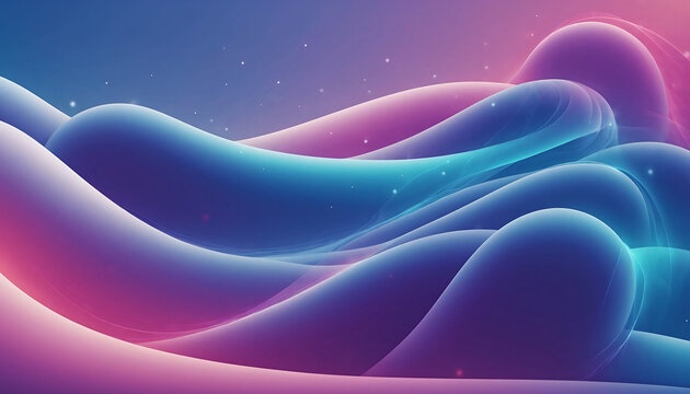 Latar belakang abstrak biru ungu melengkung dengan garis-garis fraktal bergelombang, tekstur, dan lampu digital yang mengalir