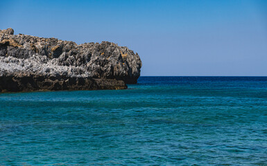 landscape of the rocky coast of the Greek island of Crete